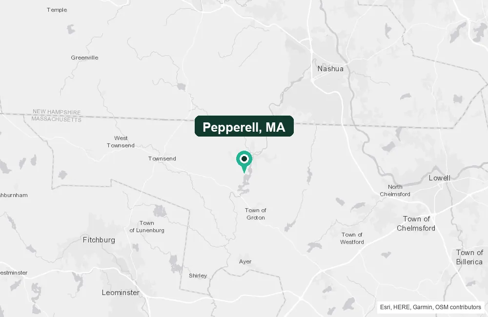 Map of Pepperell, Massachusetts and the surrounding Middlesex County area service area
